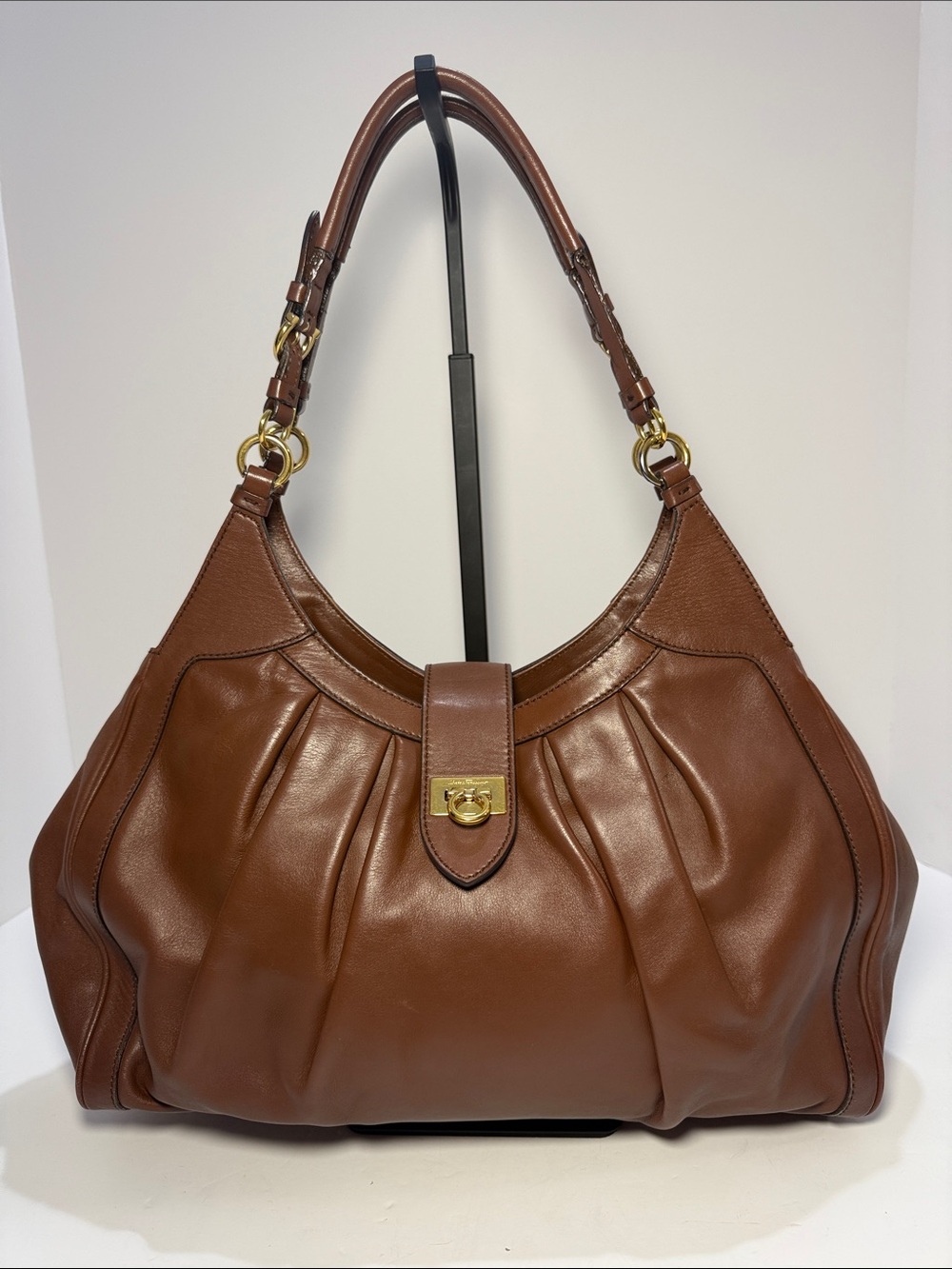 Salvatore Ferragamo Gancini Pleated Leather Hobo Bag - Picture 3 of 12
